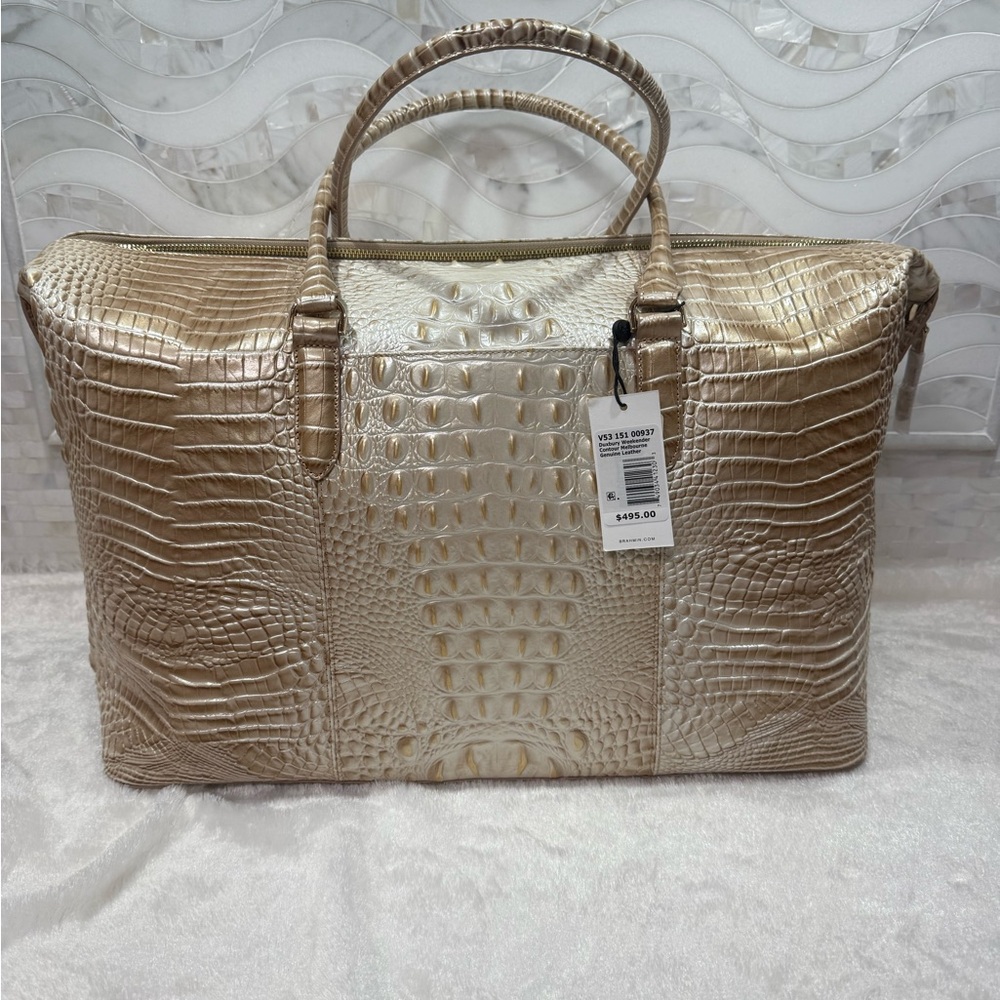 NWT Brahmin Weekender Contour Melbourne Gold Crocodile-Embossed